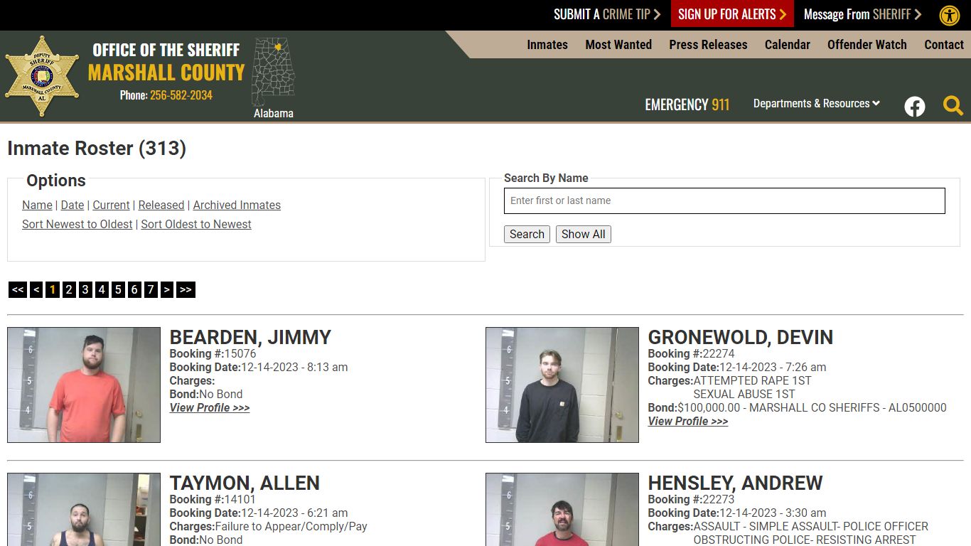 Inmate Roster (314) - Marshall County Sheriff's Office